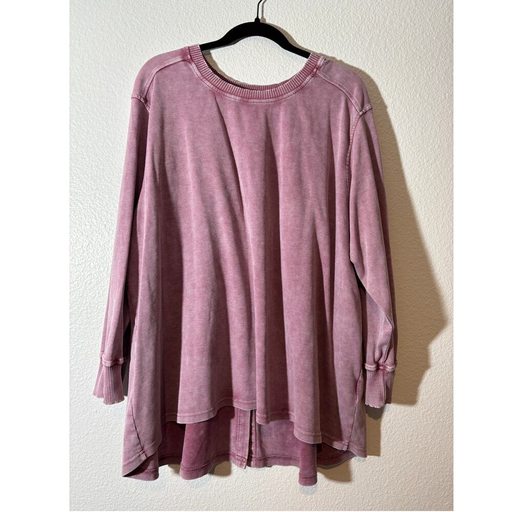 Jane + Delancey Size 2X Mauve Pink Waffle Knit Mineral Wash High-Low Top